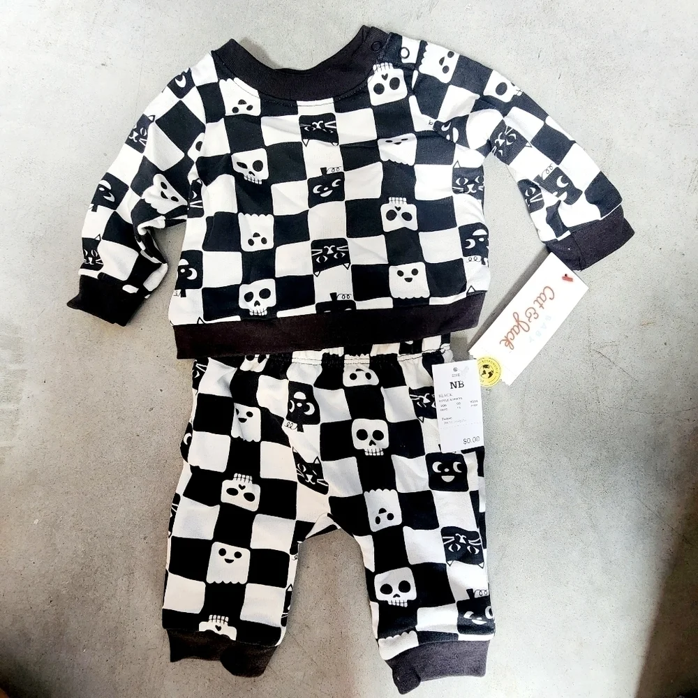 NWT Baby Cat & Jack Halloween Skeleton Ghost Cat Long Sleeve Pants Matching Set